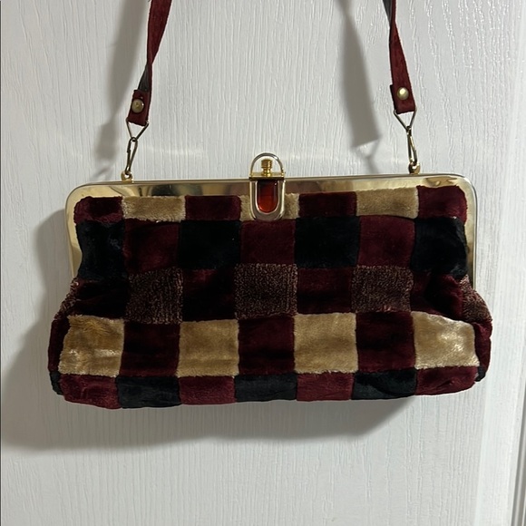 Handbags - Vintage Plaid Velvet like Women's Bag